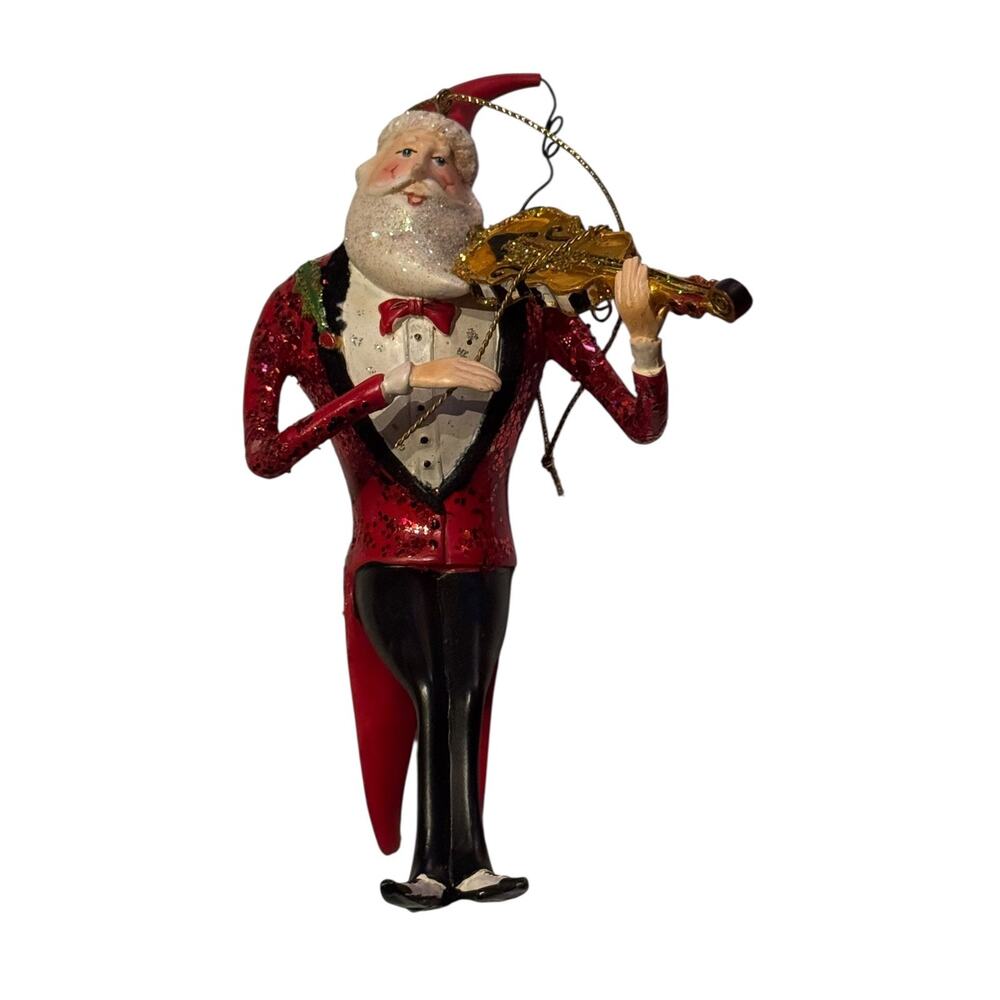 Hand-Painted Santa Playing Violin Christmas Ornament Music Theme Holiday Décor